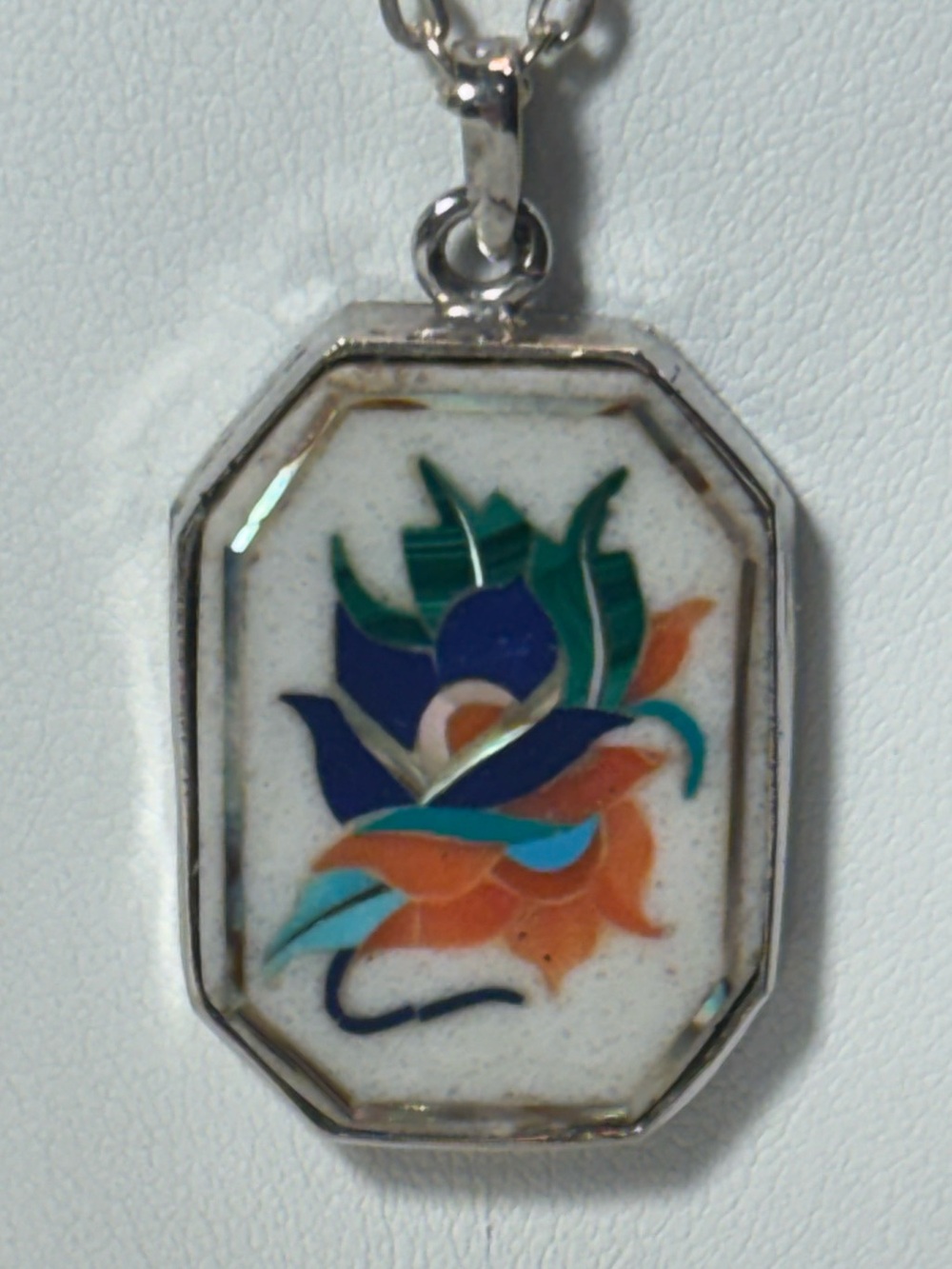 Vintage Orange & Blue Pietra Dura Stone Inlay